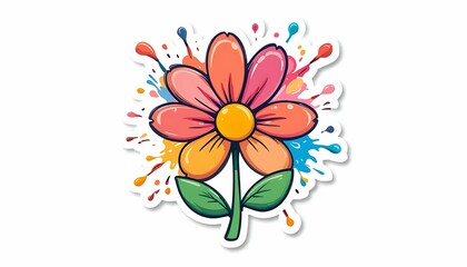 Cartoon Flower Illustration with Colorful Paint Splashes