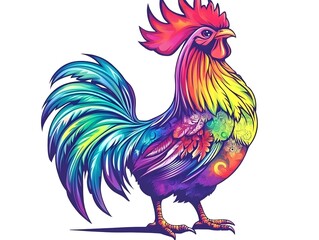 Vibrant rooster showcase farmyard digital art whimsical close-up colorful chaos