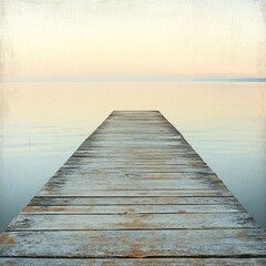 Fototapeta premium Tranquil wooden dock extending into serene lake at sunrise