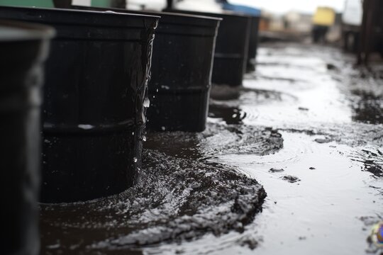 Black barrels, mud, and water