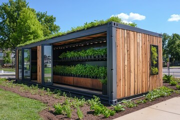 Obraz premium Innovatively designed modular container farm with efficient irrigation system