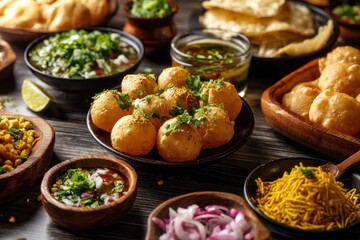 Bombay chat food assortment features items like golgappa bhel puri and ragda pattice among others Selective attention
