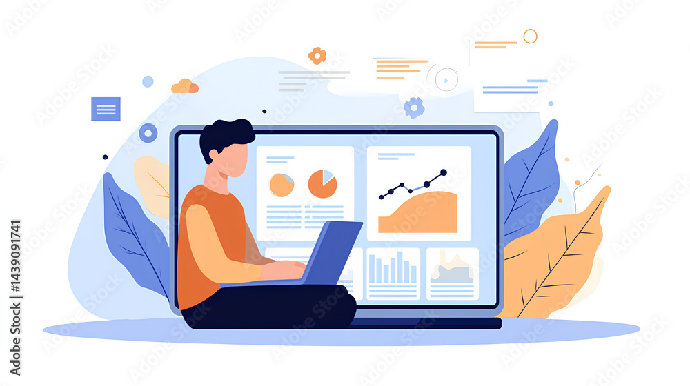 Poster ai artificial intelligence technology for data analysis, research, planning, and work generate. man 
