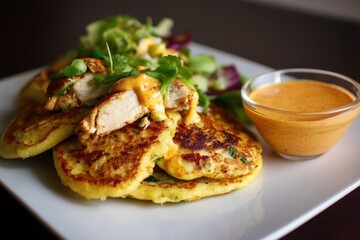 Chicken and mango sauce on dosa pancakes