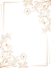 A4 Gold Luxury Frame. Isolated Flower Border Background. Vintage Floral Design. Botanical Template, Invitation Elegant Leaf Ornament Wedding Outline Floral frame with delicate botanical Golden outline