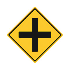Obraz premium A crossroads warning sign with a black cross inside a yellow diamond shape.