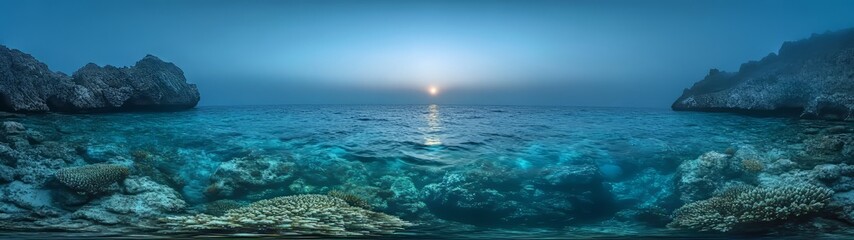 Stunning 360 degree hdr ocean sunset coral reef nature scene tranquil environment