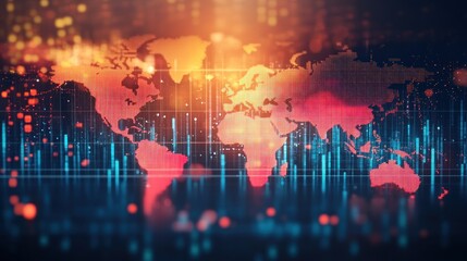 Global data flow, digital world map