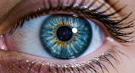 Close Up of Ice Blue Human Eye Reflecting Starry Night Sky in Iris Macro Shot