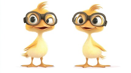 Fototapeta premium Two cute cartoon chicks wearing glasses.