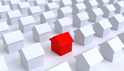 Fototapeta premium Stand Out Red House Among White Houses