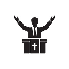 Preacher at Pulpit with Raised Hands Icon
