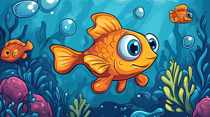 Fototapeta premium cartoon fish in water coloring page