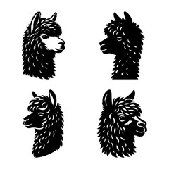 Vector Head Alpaca Silhouette Logo Illustration with Animal Wildlife Wool Face Icon Emblem Modern Minimalistic Cartoon Cute Portrait Nature Graphic Badge Isolated Creative Abstract Art Mammal