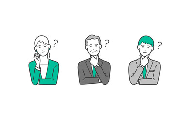 人物 悩むビジネスマンの表情 ベクターイラストセット素材