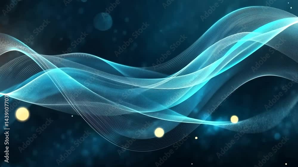 Wall mural dynamic abstract waves and particles in motion against dark background
