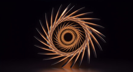 Elegant Metallic Structure Forming a Vortex Pattern on a Black Background