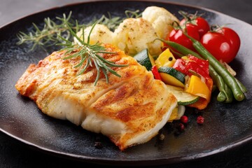 Fried fish fillet served with vegetables