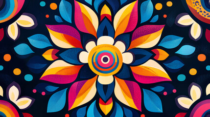 Fototapeta premium Colorful abstract geometric flower in Nordic folk style 