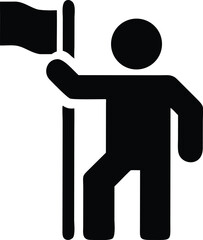 Black Silhouette of a Person Holding a Flag - Symbol of Achievement, Leadership, Victory, Success, and Goal Accomplishment - Motivational Icon Design