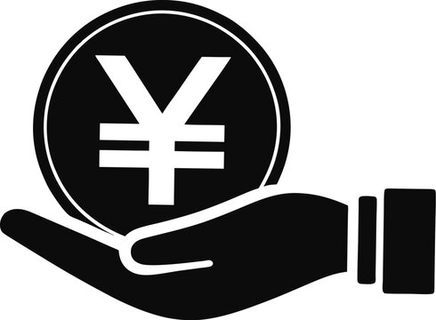 recommend clip art: Black Silhouette of a Hand Holding a Yen Currency Symbol - Concept of Finance, Investment, Banking, Economy, Savings, and Money Management in Japan
