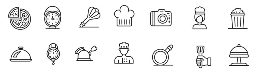 Cooking icon set in thin line style. vector