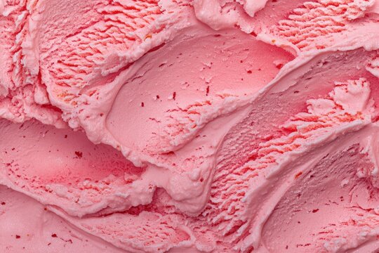Horizontal layout featuring strawberry flavored ice cream with a top view background and texture