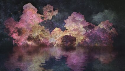 Colorful clouds over water at night