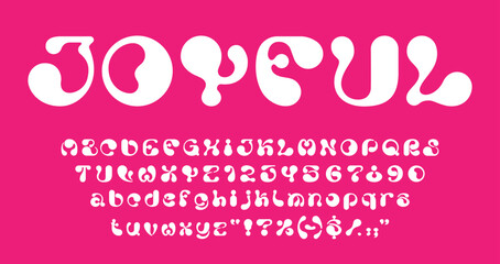 Y2k bubble font, funky groovy type, liquid fluid typeface, 3d balloon alphabet letters typography set. Retro hippie psychedelic font english abc symbols with vector bubble letters and balloon numbers