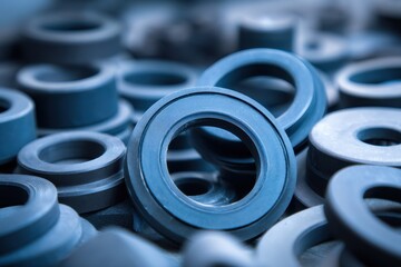 Numerous circular rubber seals for plumbing fixtures