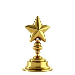 Radiant golden star award mounted on a smooth black base, isolated on a white background - symbolizing excellence, achievement, and recognition in a sleek, elegant design.