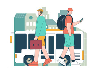 People using public transport system. Commuter illustration. Flat vector illustration concept