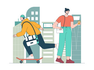 Passenger at public city commuter. Commuter illustration. Flat vector illustration concept