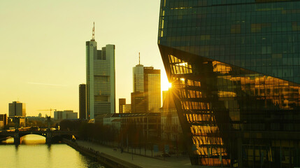 Fototapeta premium Modern central bank building with glass facade reflecting sunlight, symbolizing financial stability and economic power, banking and finance industry concept.