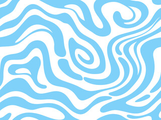 Groovy psychedelic water blue wave pattern. Vector abstract cyan and white wavy swirls. Texture background, ornament or wallpaper with undulating waves create a dynamic and visual illusion effect