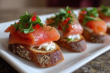Toasted bread with smoked salmon appetizer