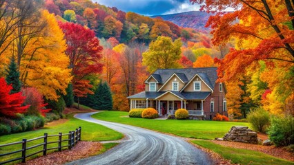 West Virginia Autumn Home, Scenic Driveway, Fall Foliage, Mountain House, Rural Property,  Beautiful Homes,  Real Estate Photography
