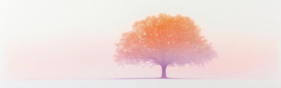 Minimalist silhouette of a tree in pencil stroke design with soft gradient background for artistic and serene visual communications - Powered by Adobe