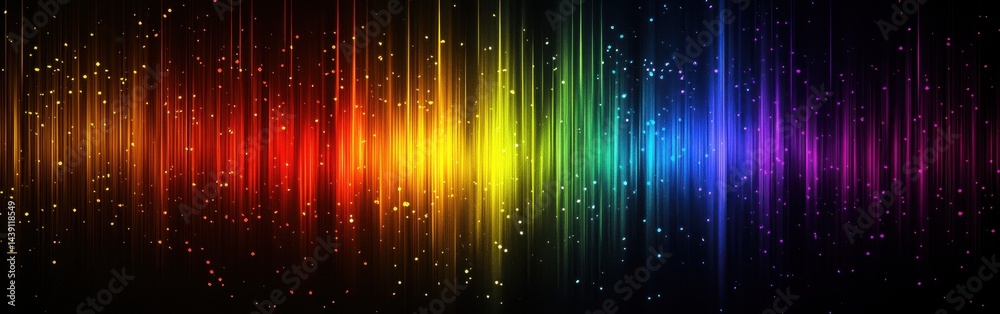 Poster Dynamic bokeh effect with a spectrum of rainbow colors, creating a vibrant and abstract background with glittering particles and v