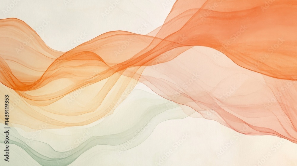 Aufkleber delicate abstract background with flowing transparent waves of orange, peach and green - a light and