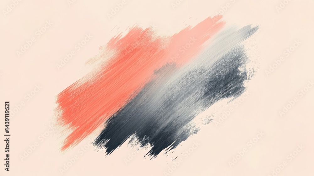 Poster abstract negative space design featuring a bold paint stroke effect with vibrant coral and grayscale