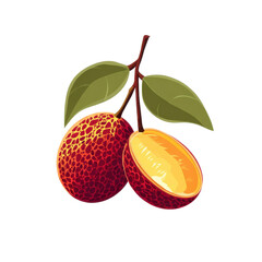 Salak snake fruit illustration tropical fruit with scaly red brown skin one whole and one cut open green leaves exotic juicy fresh healthy snack vibrant color