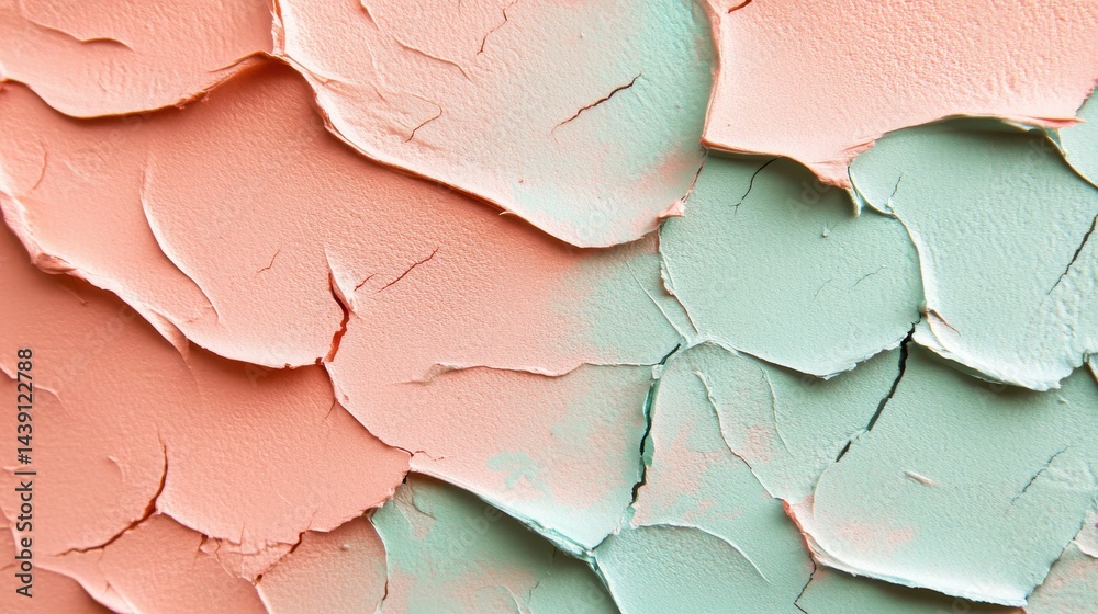 Poster Peach and Mint Hued Textured Abstract Surface with Jagged Edge Pattern for Backdrops and Artistic Compositions