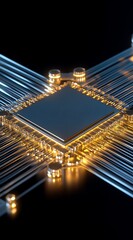 Close-up of Microchip with Glowing Connections for Technology Concept