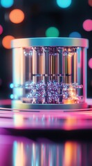 Futuristic Device with Metallic Elements and Glowing Orbs in Creative Design