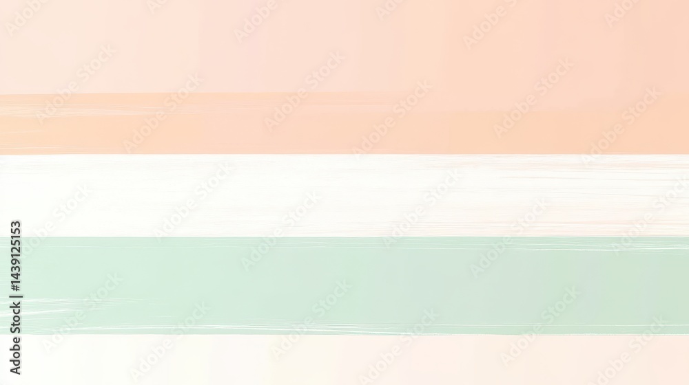 Poster Minimalist pastel peach and mint horizontal stripes with subtle brushstroke textures creating a soft and elegant background.