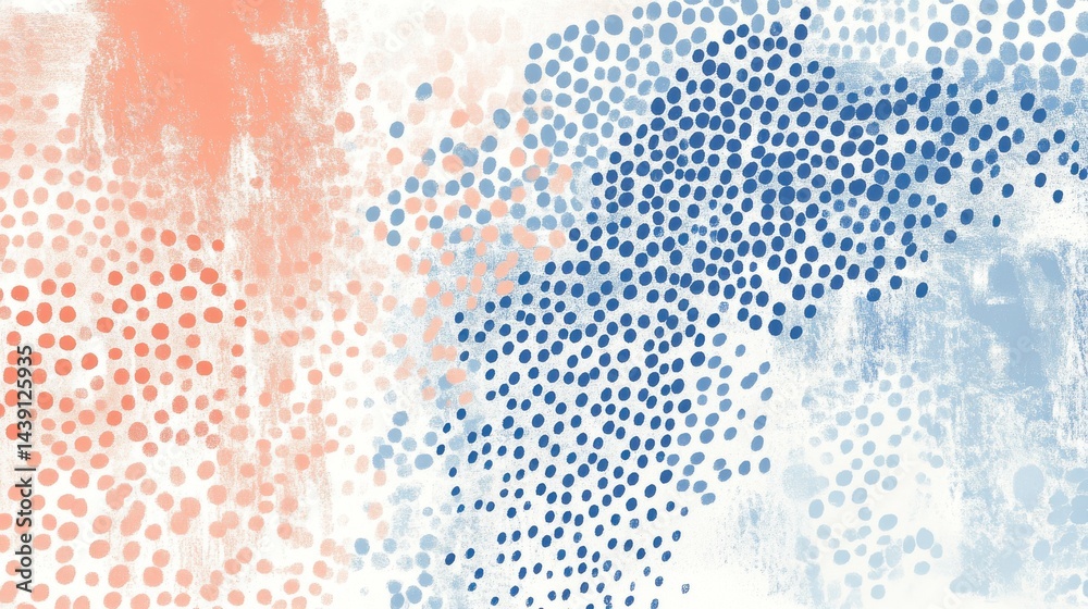 Aufkleber pastel abstract pattern with coral and blue dots - modern background with hand-painted texture