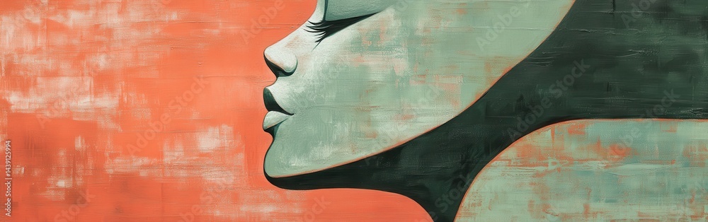 Poster abstract silhouette of a face in profile painted on canvas with bold brushstrokes and a muted color 