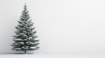 Christmas Tree White. White Christmas Tree Background with Copy Space on the Wall