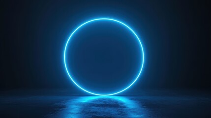 Circle Blue. 3D Render with Glowing Neon Ring on Abstract Background